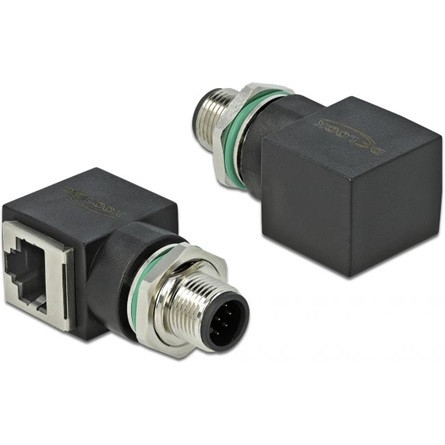 Delock M12 8pin A-code -> RJ45 CAT6A UTP M/F adapter fekete IP67