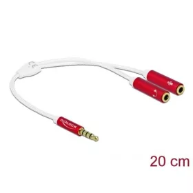   Delock Jack stereo 3,5mm (4pin) -> 2db Jack stereo 3,5mm (4pin) M/F audio kábel 0.2m fehér-piros