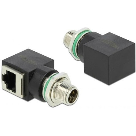 Delock M12 8pin X-code -> RJ45 CAT6A UTP M/F adapter fekete