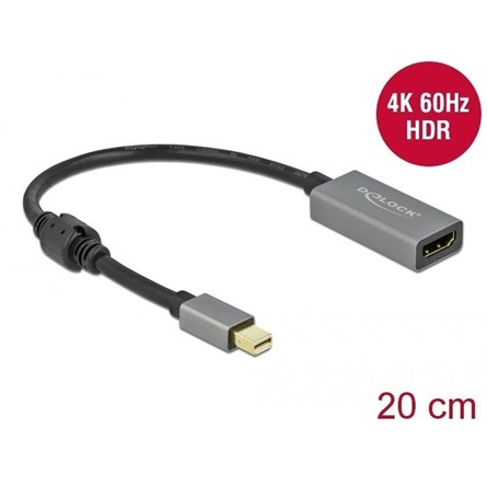 Delock Mini DisplayPort 1.4 -> HDMI 2.0 M/F aktív adapter 0.2m szürke-fekete HDR