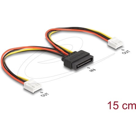 Delock SATA tápkábel 15 tűs apa - 2 db. Floppy 4 tűs anya 15 cm