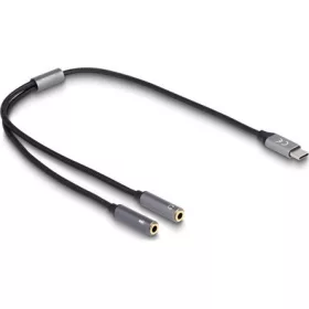   Delock USB-C -> 2db Jack stereo 3,5mm (3pin) M/F adapter 0.4m fekete-szürke DAC 24Bit/96kHz, Hi-Res