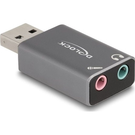 Delock Külső USB hangkártya 2 x 3,5 mm-es sztereo jack Plug & Play audio adapterrel személyi számítógépekhez, laptopokho