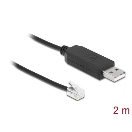 Delock USB-A 2.0 -> Serial RS-232 RJ10 M/M adatkábel 2m fekete ESD protection Celestron