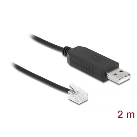 Delock USB-A 2.0 -> Serial RS-232 RJ12 M/M adatkábel 2m fekete ESD protection APC