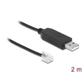   Delock USB-A 2.0 -> Serial RS-232 RJ12 M/M adatkábel 2m fekete ESD protection Leadshine