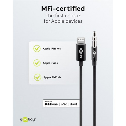 Goobay Apple Lightning audio csatlakozókábel (3,5 mm), 1 m, fekete