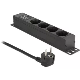   Delock 66818 Wall Mountable 4db villásdugó CEE 7/7 (EU) elosztó 1.5m fekete + 1U 10" mounting bracket