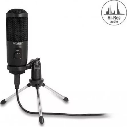 Delock USB-s kondenzátor mikrofon állvánnyal személyi számítógéphez és laptophoz, 24 Bit / 192 kHz