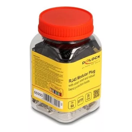 Delock RJ45 Moduláris apa csatlakozó húzásgátló Cat.6A és robusztus hajlításvédő védőburkolat 25 db-os készlet