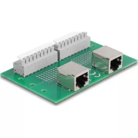   Delock RJ45 2 db. anya - 2 db. Terminal block nyomógombbal DIN sínhez