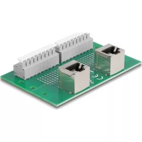   Delock RJ45 2 db. anya - 2 db. Terminal block nyomógombbal hajlított DIM sínhez