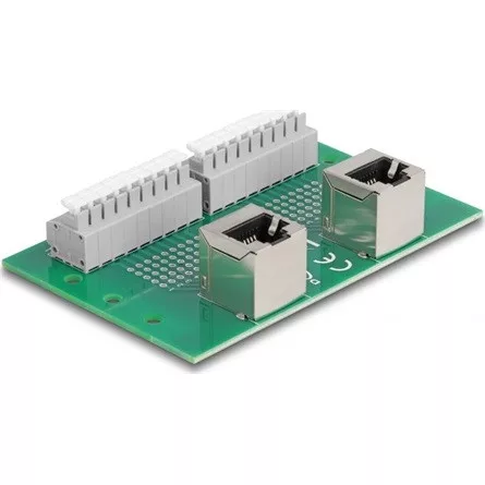 Delock RJ45 2 db. anya - 2 db. Terminal block nyomógombbal hajlított DIM sínhez