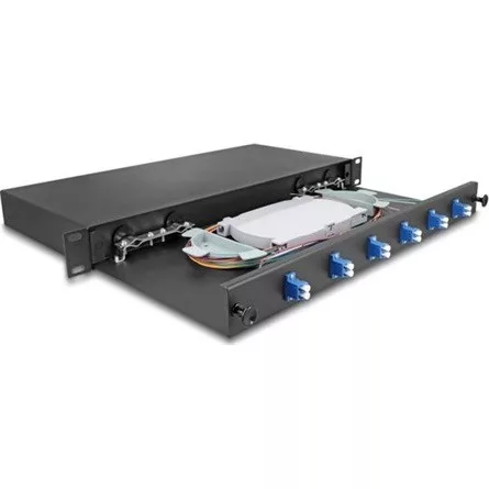 Delock 19  optikai szálösszefűző doboz 6 db. LC Duplex OS2 1U teljes elrendezés kész az összefűzésre
