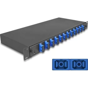   Delock 19  optikai szálösszefűző doboz 12 db. SC Duplex OS2 1U teljes elrendezés kész az összefűzésre