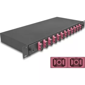   Delock 19  optikai szálösszefűző doboz 12 db. SC Duplex OM4 1U teljes elrendezés kész az összefűzésre