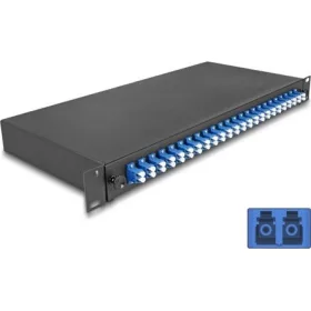   Delock 19  optikai szálösszefűző doboz 24 db. LC Duplex OS2 1U teljes elrendezés kész az összefűzésre
