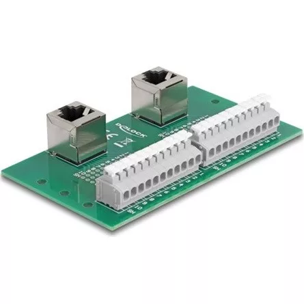 Delock RJ50 2 db. anya - 2 db. Terminal block nyomógombbal hajlított DIM sínhez
