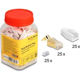   Delock RJ45 CAT7 S/FTP csatlakozó dugó fehér törésgátlóval, 25db