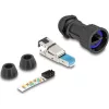 Delock RJ45 apa összeállítás Cat.6A átvezető csatolóval IP68 por és vízhatlan fekete