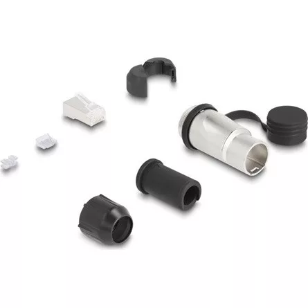 Delock RJ45 moduláris dugasz Cat.6A átvezető csatolóval és védősapkával