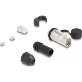  Delock RJ45 moduláris dugasz Cat.6A átvezető csatolóval és védősapkával IP66 por- és vízbiztos