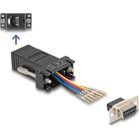 Delock D-Sub 9-tűs anya   RJ12 anya összekötő adapter fekete