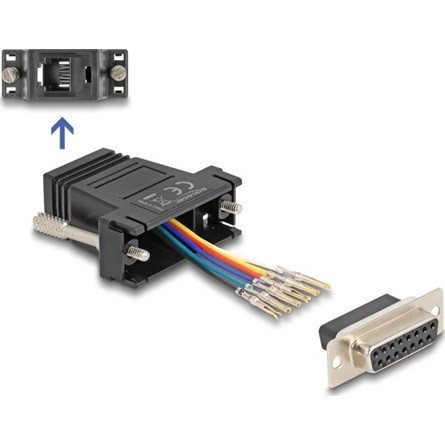 Delock D-Sub 15-tűs anya   RJ12 anya összekötő adapter fekete