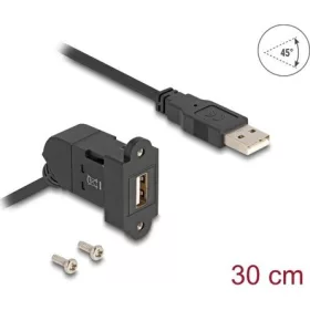   Delock USB 2.0 A-típusú panel tartó anya 45 -ban hajlított   A-típusú apa 30 cm kábellel, fekete