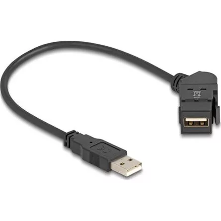 Delock USB 2.0 A-típusú panel tartó anya 45 -ban hajlított   A-típusú apa 30 cm kábellel, fekete
