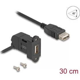   Delock USB 2.0 A-típusú panel tartó anya 45 -ban hajlított   A-típusú anya 30 cm kábellel fekete