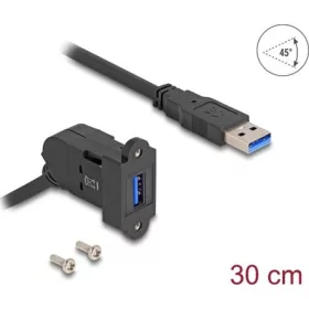   Delock USB 5 Gbps A-típusú panel tartó anya 45 -ban hajlított   A-típusú apa 30 cm kábellel, fekete