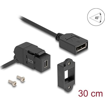 Delock Mini DisplayPort panel tartó anya - DisplayPort anya 45 -ban hajlított 30 cm kábellel 8K 30 Hz fekete