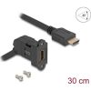 Delock HDMI panel tartó anya 45 -ban hajlított   HDMI apa 30 cm kábellel 8K 60 Hz fekete