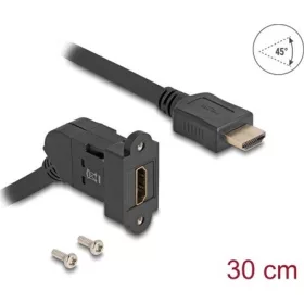   Delock HDMI panel tartó anya 45 -ban hajlított   HDMI apa 30 cm kábellel 8K 60 Hz fekete