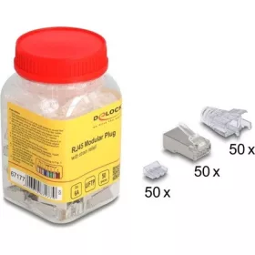   Delock RJ45 Moduláris csatlakozó Cat.6A hajlításvédő csizmával átlátszó 50 db-os készlet
