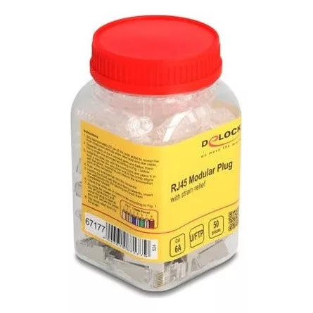 Delock RJ45 Moduláris csatlakozó Cat.6A hajlításvédő csizmával átlátszó 50 db-os készlet