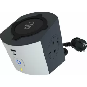   Legrand elosztó - 2 aljzat, indukciós töltővel, USB-A + USB-C, 2m vezetékkel, szürke-fehér