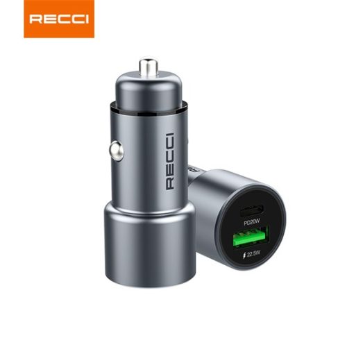 RECCI CHG RECCI RCC-P01 Autós töltő USB-C+USB-A 42,5W, fém