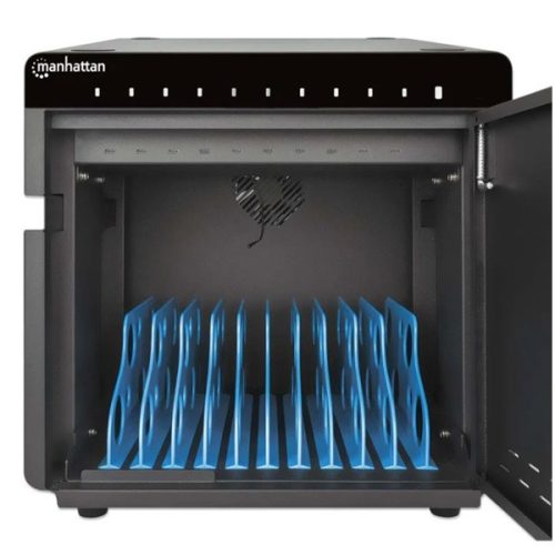 Manhattan Töltőszekrény - 10db USB-C, 180W (3A / 18 W), zárható fémajtó, beépített ventilátor