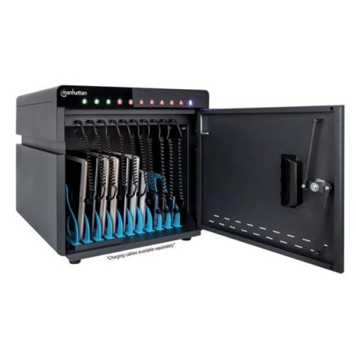Manhattan Töltőszekrény - 10db USB-C, 180W (3A / 18 W), zárható fémajtó, beépített ventilátor