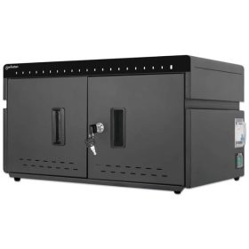   Manhattan Töltőszekrény - 20db USB-C, 360W (3A / 18 W), zárható fémajtó, beépített ventilátor, Fekete