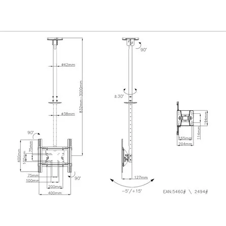 Multibrackets M Public Ceilingmount Medium Single 3000 32"-55" monitor TV mennyezeti tartó fekete