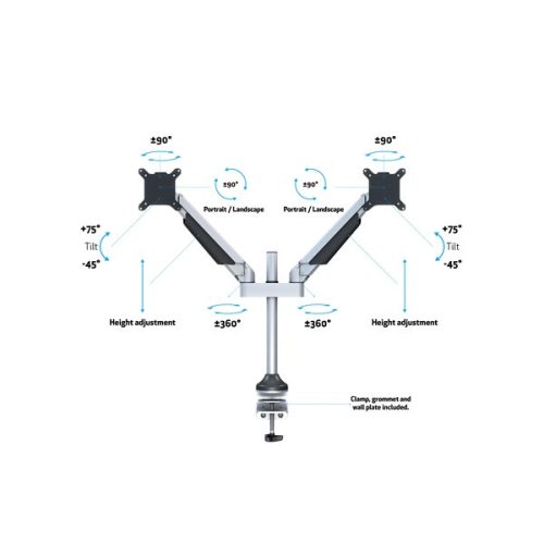 MULTIBRACKETS 2 karos asztali konzol, M VESA Gas Lift Arm Dual Silver (15-32", max.VESA: 100x100 mm, 10 kg)