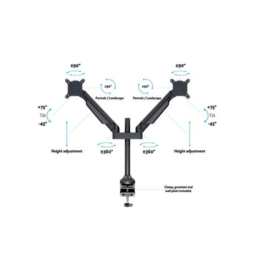 MULTIBRACKETS 2 karos asztali konzol, M VESA Gas Lift Arm Dual Black (15-32", max.VESA: 100x100 mm, 10 kg)