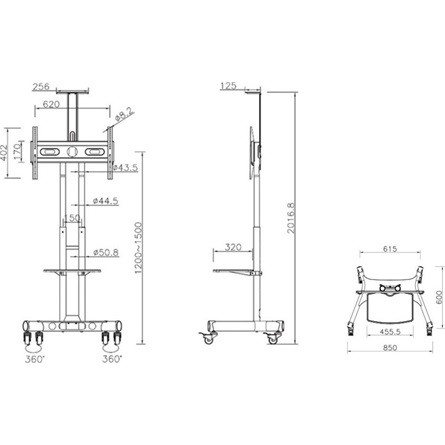 MULTIBRACKETS Gurulós padlóállvány, M Public Floorstand Basic 150 incl shelf&camera holder (32-60", max.VESA:600x400 mm)