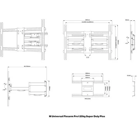 Multibrackets M Universal Flexarm Pro Super Duty Plus 55"-110" monitor TV fali tartó fekete