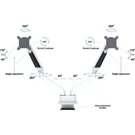 MULTIBRACKETS Gaslift asztali rögzítő kétkaros konzol, 15-32",  fehér