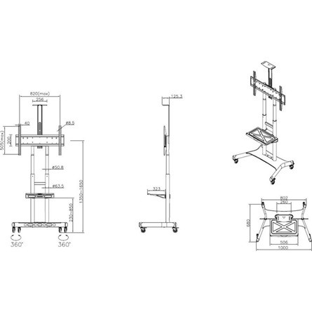 MULTIBRACKETS Gurulós padlóállvány (Polc és Kamera állvánny), 55-80"