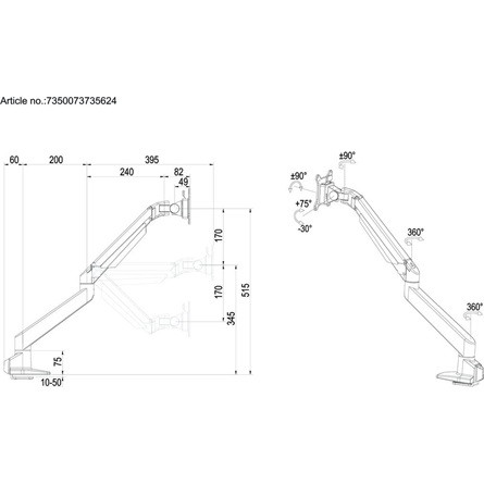 MULTIBRACKETS Asztali konzol, M VESA Gas Lift Arm Single Silver HD (15-34", max.VESA: 100x100 mm, 21 kg)